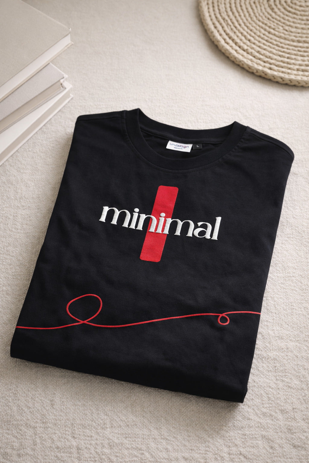 Minimal Black T-Shirt | Geometric Red Print